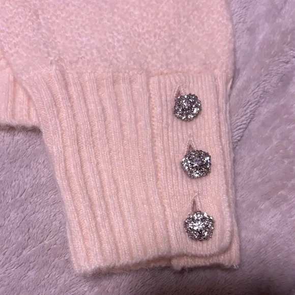 J. Crew..Cream Knit Cardigan W Rhinestone Button Accents on Cuffs & Collar - Picture 6 of 11